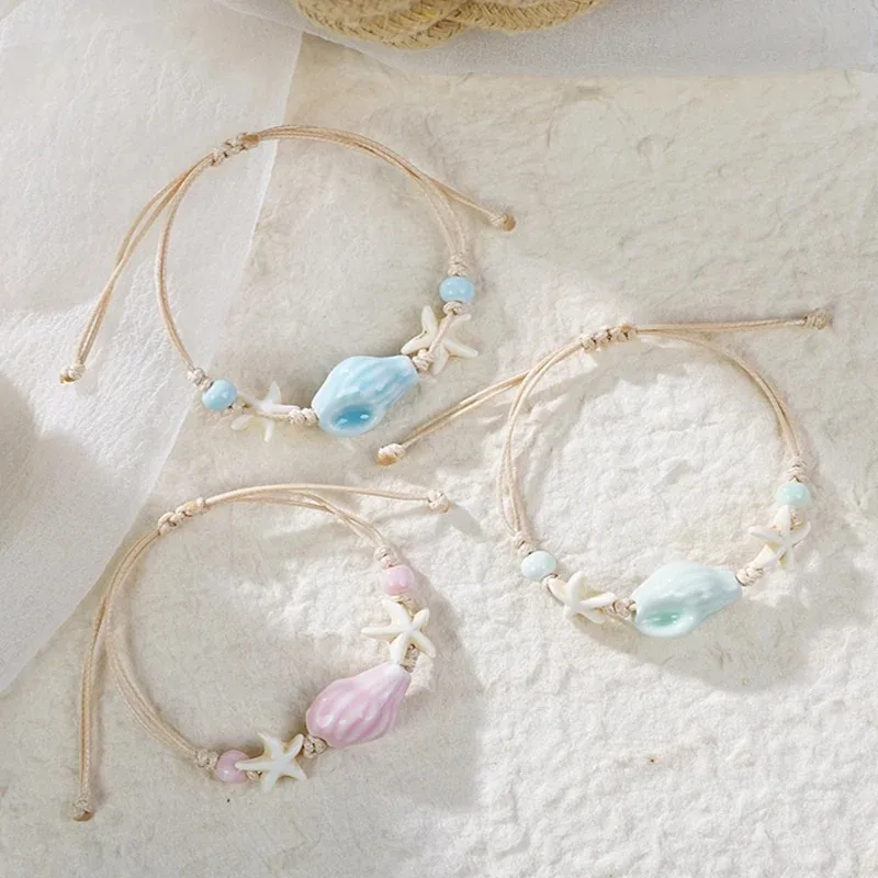 Ceramic Link Bracelet - البوهيمي محارة نجم البحر قذائف مطرز