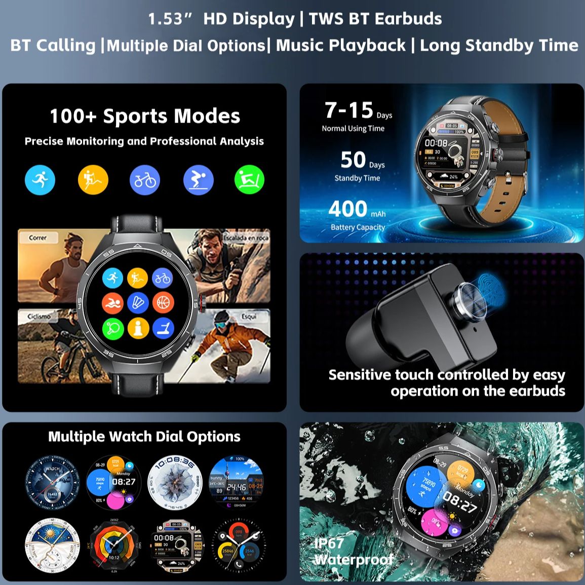 NFC سماعة الرأس ساعة ذكية 2 في - مراجعة Smartwatch Headset وسعره