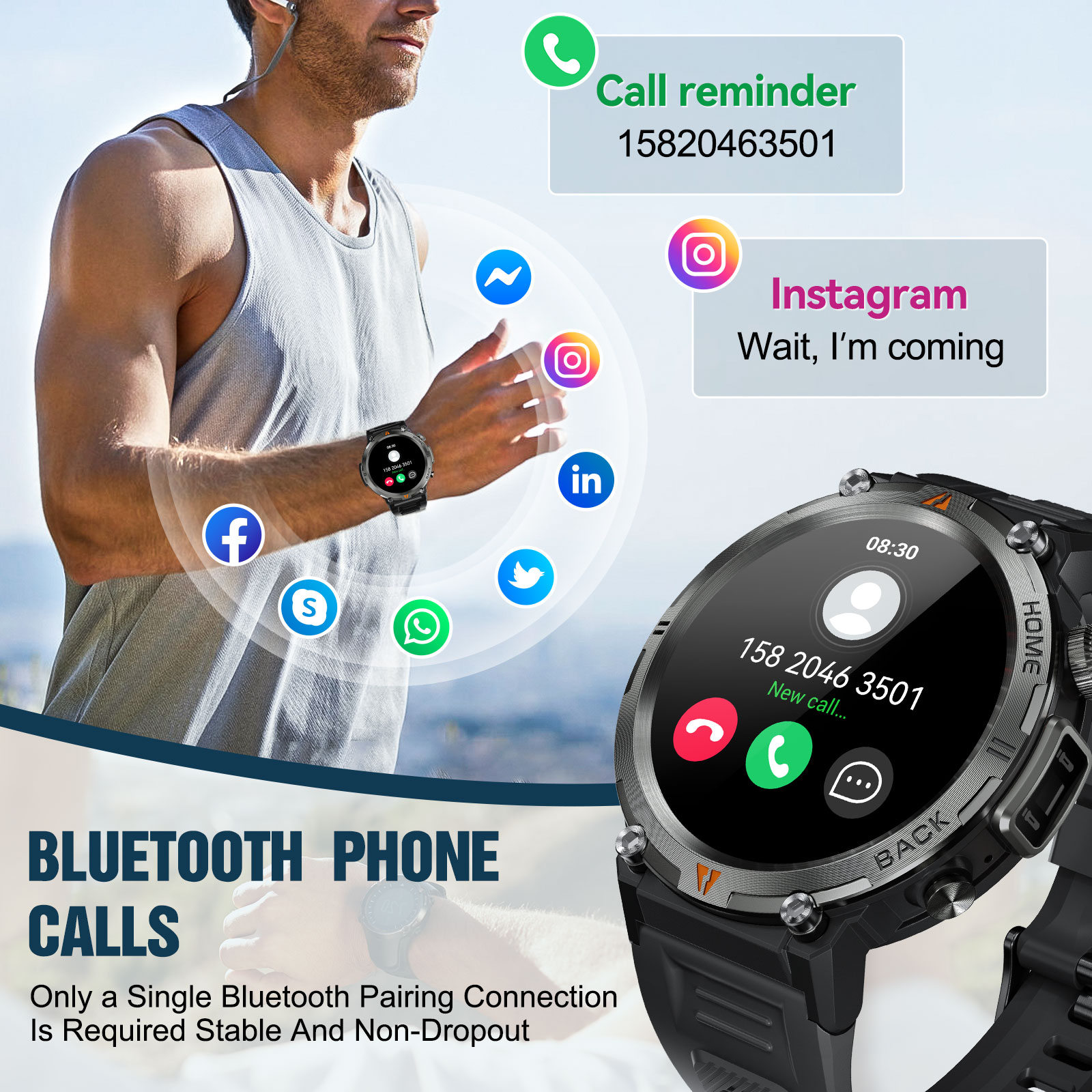 EIGIIS KE3 بلوتوث دعوة ساعة ذك - مراجعة Smartwatch Faces وسعره