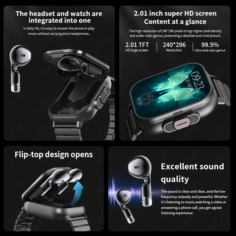 NFC ساعة ذكية TWS 2 في 1 سماعة - مراجعة Smartwatch Headset وسعره